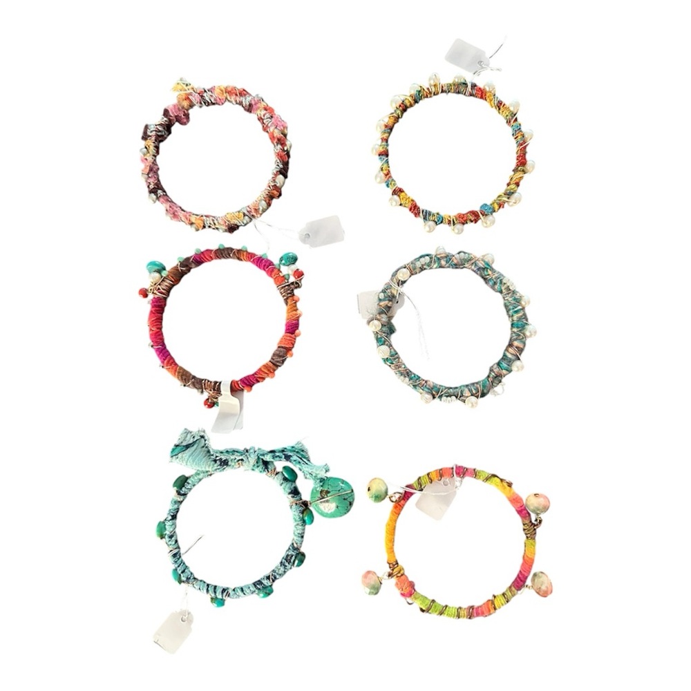 Set of 6 handmade unique, boho-chic beaded bracelets in assorted